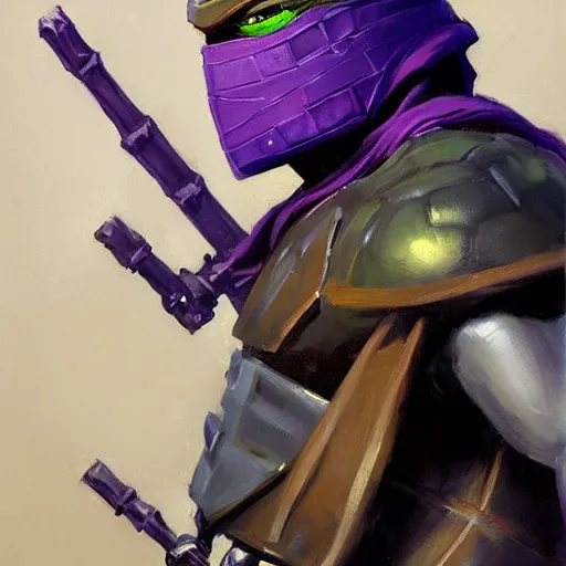 Image similar to greg manchess portrait painting of armored donatello of tmnt as overwatch character, medium shot, asymmetrical, profile picture, organic painting, sunny day, matte painting, bold shapes, hard edges, street art, trending on artstation, by huang guangjian and gil elvgren and sachin teng