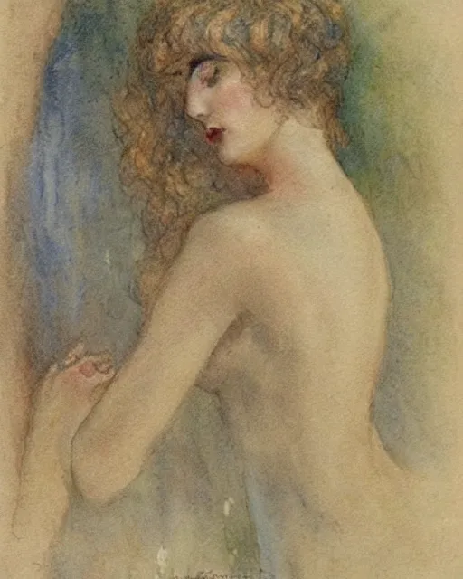 Image similar to beautiful woman by henri privat - livemont, delicate watercolor