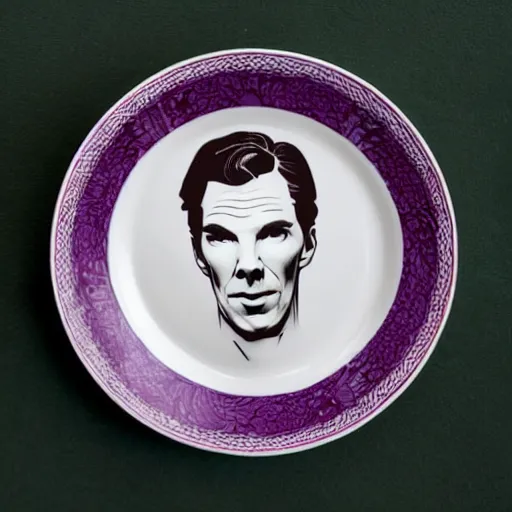 Prompt: benedict cumberbatch china plate