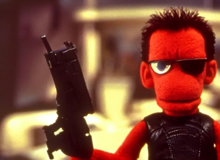 Prompt: t - 6 0 0 as a muppet, the terminator, film still, high quality, hd, 4 k