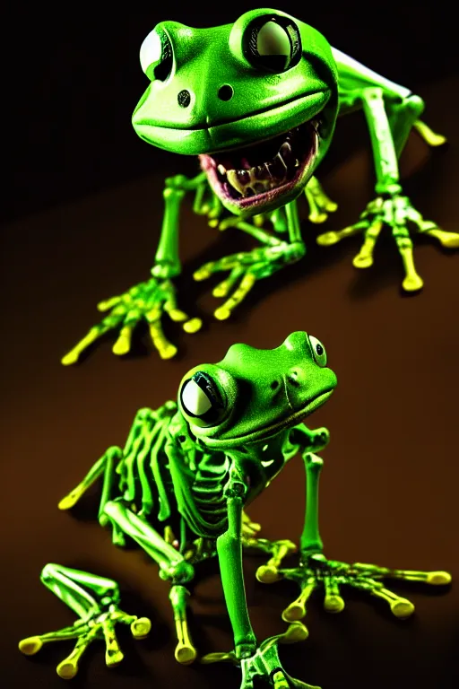 Image similar to movie poster of kermit the terminator, chromatic humanoid skeleton frog skeleton hybrid, robot, ultra realistic, cinematic lighting hd photography,