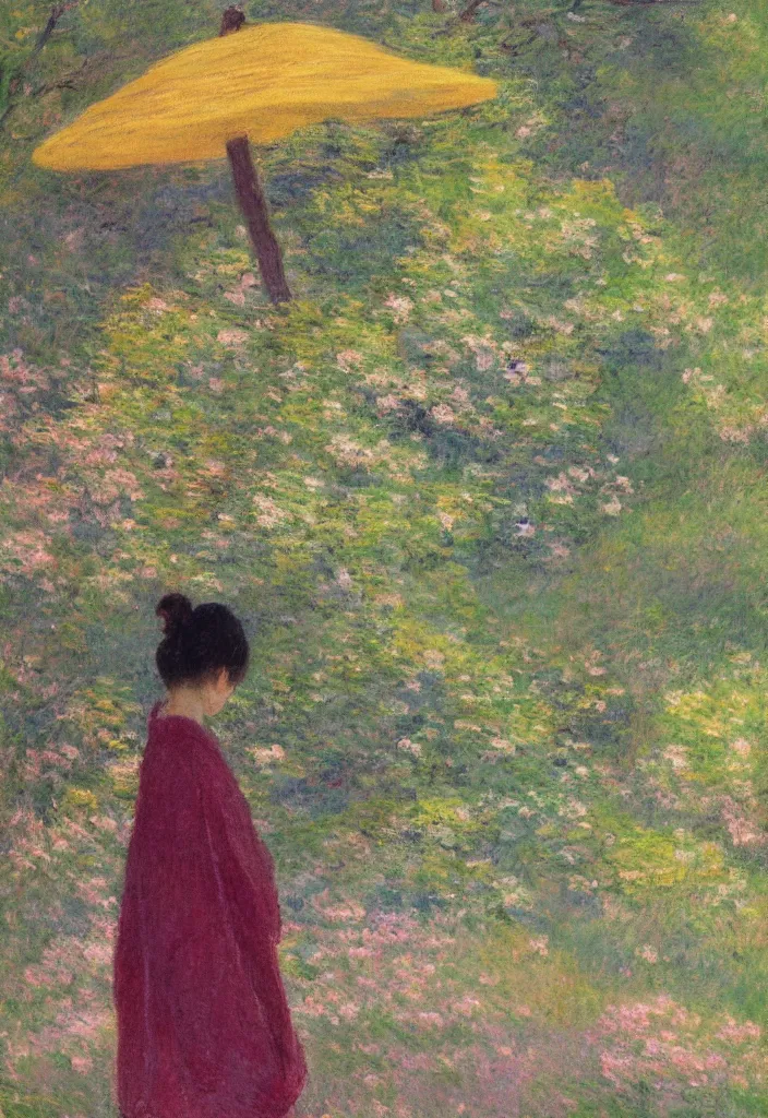 Prompt: tiny character in front of a beautiful japanese country side landscape, amazing ryokan, lofi vibe, vivide colors, amazing light, really beautiful nature, oil painting, impressionist style, by jeremy lipkin, by claude monet, by ghibli, kandinsky touches, multiple brush strokes, masterpiece