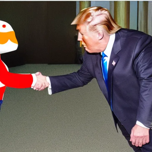 Image similar to astronaut cat shaking hands with donald trump