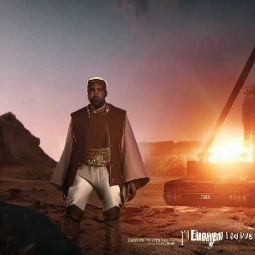 Image similar to Kanye West as Emperor Napoleon in Fallout New Vegas, splash art, movie still, cinematic lighting, dramatic, octane render, long lens, shallow depth of field, bokeh, anamorphic lens flare, 8k, hyper detailed, 35mm film grain