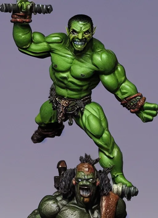 Image similar to Image on the store website, eBay, Detailed Miniature of a Muscular Orc Warrior with dark green skin .