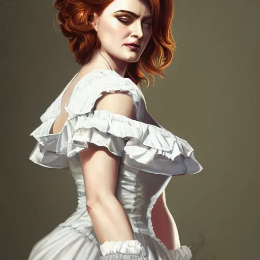 Image similar to a portrait of alexandra breckenridge as a french maid, urban motifs, intricate, elegant, highly detailed, digital painting, trending on artstation, concept art, smooth sharp focus, illustration, art by artgerm and greg rutkowski