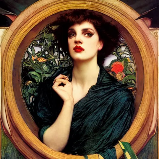 Image similar to portrait of a hybrid of a hybrid of a hybrid of judy garland and lady gaga and liza minelli holman hunt, john william waterhouse, kilian eng, rosetti, john everett millais, william holman hunt, 4 k