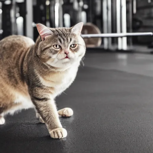 Image similar to very fat cat doing exercise at the gym, photorealistic, hd