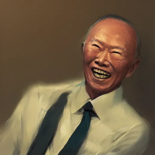 Image similar to portrait of lee kuan yew, by greg rutkowski