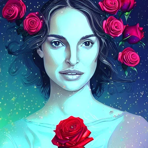 Image similar to beautiful charming goddess of sunshine and roses, inspired by natalie portman and stephanie beatriz, character art portrait, deviantart artstation, by alena aenami, by michael whelan, behance hd, bokeh