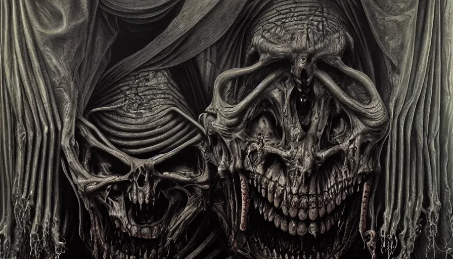 Prompt: the dark priest conducts the rite, religion, death, fear, horror, extremely high detail, ultra realistic, hyperrealism, by giger, 4 k