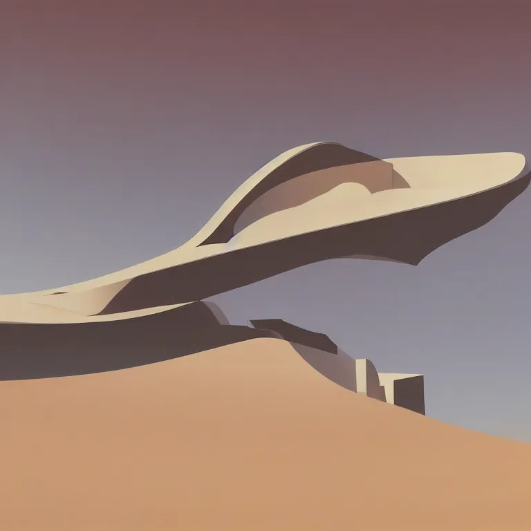 Prompt: Zaha Hadid architecture building in a desert, painted by Edward Hopper, painted by James Gilleard, airbrush