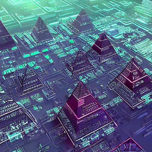 Image similar to cyberpunk future digital Giza pyramids