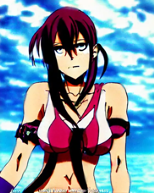 Prompt: style of madhouse anime, revy from black lagoon, on a boat, smirk on face