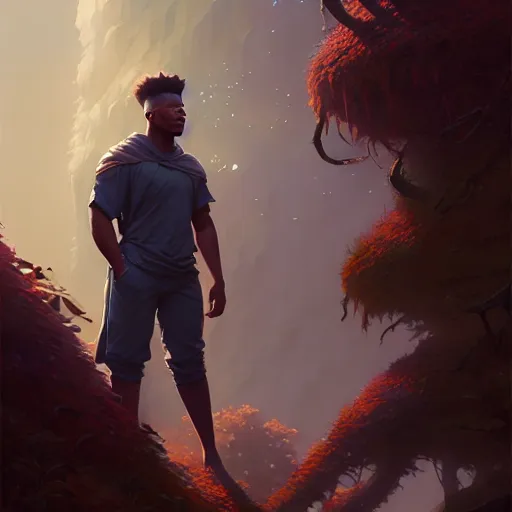 Image similar to highly detailed portrait of saquon barkley, unreal engine, fantasy art by greg rutkowski, loish, rhads, ferdinand knab, makoto shinkai and lois van baarle, ilya kuvshinov, rossdraws, tom bagshaw, global illumination, radiant light, detailed and intricate environment h 6 0 4