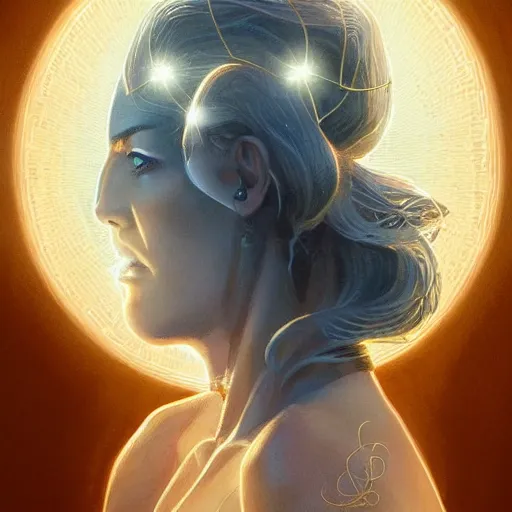 Image similar to symmetry!! portrait of paint with jazza as a saintwith an halo, golden hour, intricate, elegant, highly detailed, digital painting, artstation, concept art, smooth, sharp focus, illustration, art by artgerm and greg rutkowski and alphonse muchca, watercolours