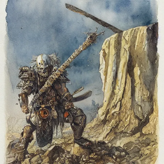 Prompt: “Warrior at the End of Time, a watercolour illustration by John Blanche”