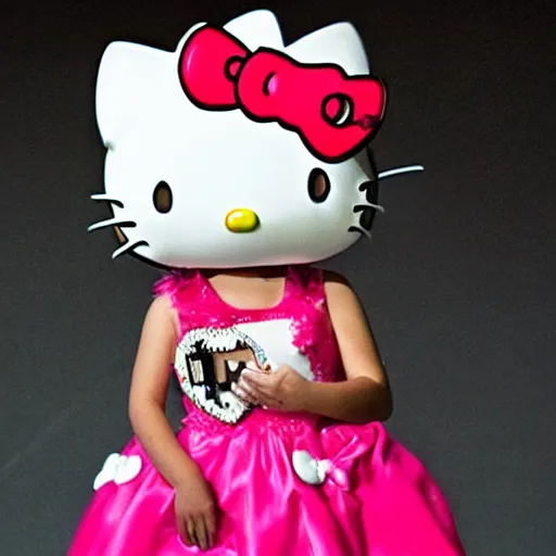 Prompt: zuckenberg wearing hello kitty costume , award-winning photo