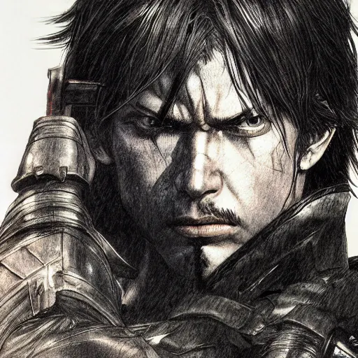 Image similar to portrait of a hero holding his sword in front of his face by yoji shinkawa, high quality, extra details, realism, pencil art