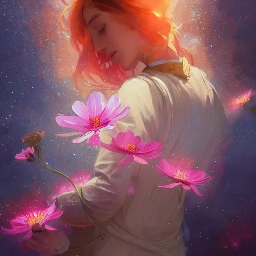 Image similar to Flower in the cosmos, highly detailed, digital painting, artstation, concept art, smooth, sharp focus, illustration, Unreal Engine 5, 8K, art by artgerm and greg rutkowski and alphonse mucha