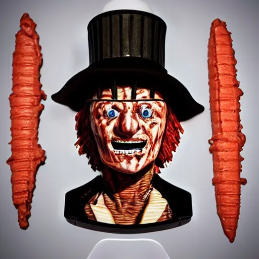 Image similar to freddy kruger face on an ice cream with a stick from ice cream truck, realistic photography, high detailed
