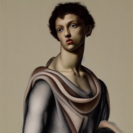 Prompt: a beautiful young male wearing alexander mcqueen, painted by michelangelo
