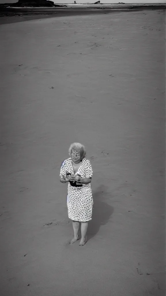 Image similar to a martin parr photo of a woman on the beach