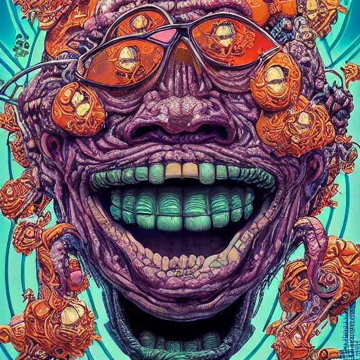 Image similar to portrait of crazy slimer, symmetrical, by yoichi hatakenaka, masamune shirow, josan gonzales and dan mumford, ayami kojima, takato yamamoto, barclay shaw, karol bak, chuck close