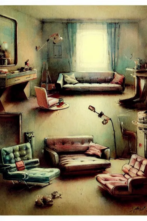 Image similar to ( ( ( ( ( 1 9 5 0 s retro future living room. muted colors. ) ) ) ) ) by jean - baptiste monge!!!!!!!!!!!!!!!!!!!!!!!!!!!!!!
