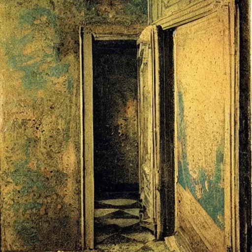 Prompt: haunted liminal abandoned room, daguerreotype by pontormo, by gustave moreau, by Bosch, art noveau, highly detailed, strong lights, liminal, eerie, Bright pastel colors