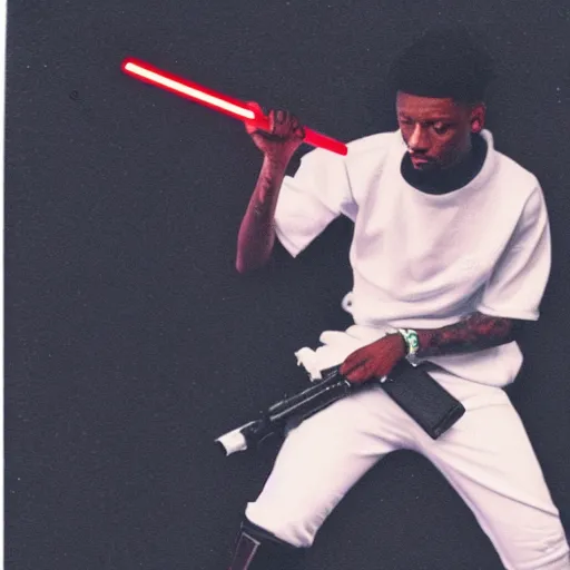 Prompt: polaroid shot of 2 1 savage in star wars audtion