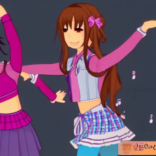 Prompt: Yuri and Natsuki from Doki Doki Literature Club dancing