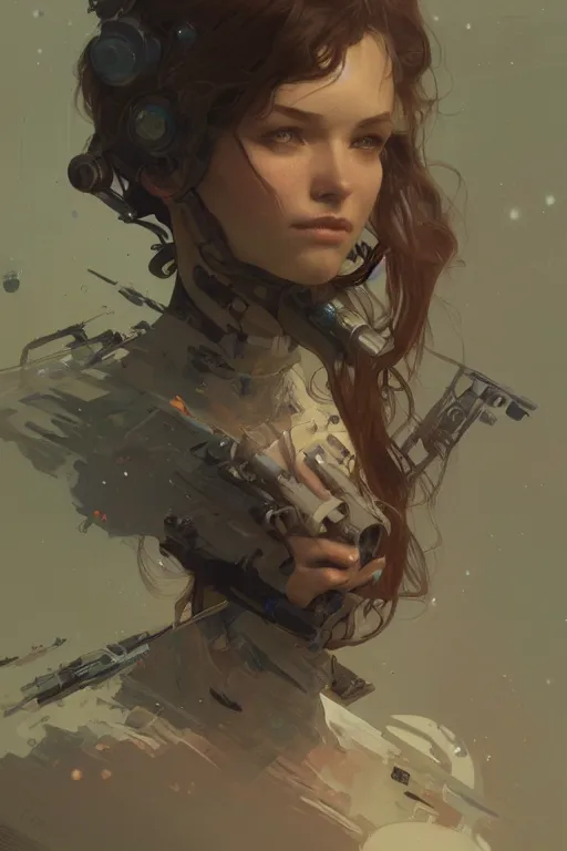 Image similar to A full portrait of a scifi explorer, intricate, elegant, highly detailed, digital painting, artstation, concept art, smooth, sharp focus, illustration, art by Krenz Cushart and Artem Demura and alphonse mucha