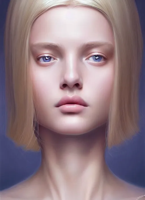 Image similar to symmetry!! portrait of young woman blessed with ever - increasing physical and mental perfection, slice - of - life, realism, blonde hair, perfect face!! intricate, elegant, highly detailed, vision of holy perfection!! digital painting, artstation, concept art, smooth, sharp focus, illustration, humanity, art by artgerm and greg rutkowski and alphonse mucha