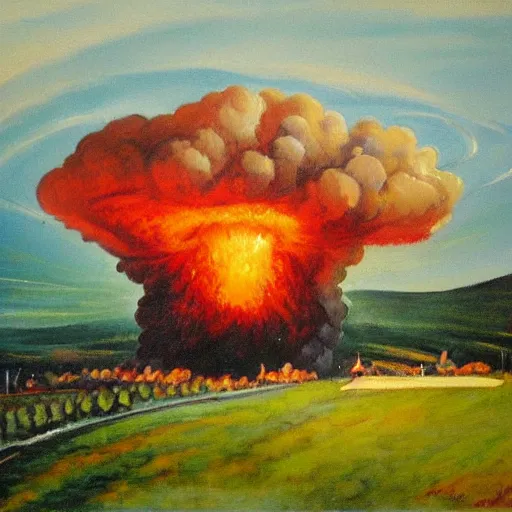 Prompt: a 1 8 th painting of a nuclear explosion in france
