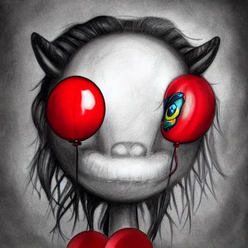 Prompt: surrealism grunge cartoon portrait sketch of my little pony with a wide smile and a red balloon by - michael karcz, loony toons style, my little pony style, horror theme, detailed, elegant, intricate