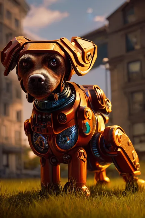 Prompt: cyborg dog, ultra hd, Painted By Andreas Rocha, unreal 5, DAZ, hyperrealistic, octane render, dynamic lighting, intricate detail, summer vibrancy, cinematic