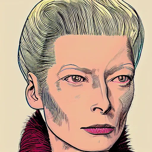 Prompt: tilda swinton retro minimalist portrait by jean giraud, moebius starwatcher comic, 8 k