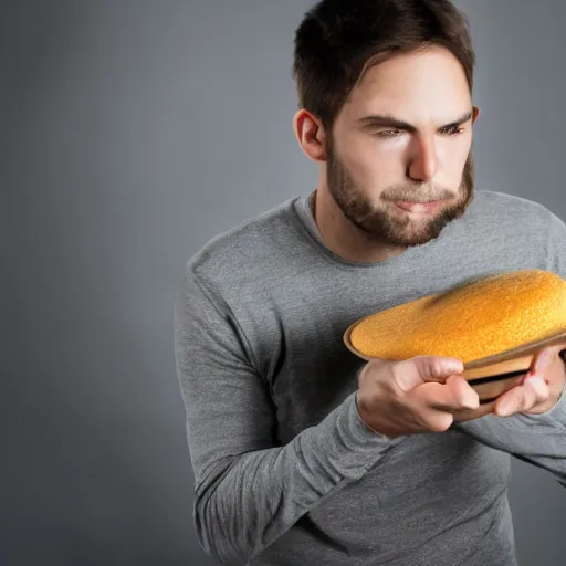 Image similar to stock photo of man eating own hat, funny, professional photography, high definition, 8k resolution