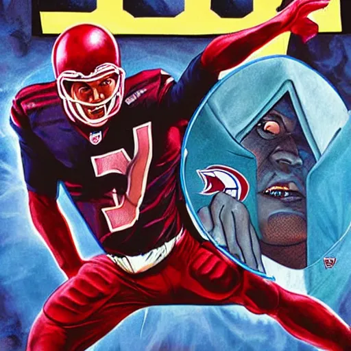 Image similar to comic book cover for'the horror of the nfl draft ', art by alex ross