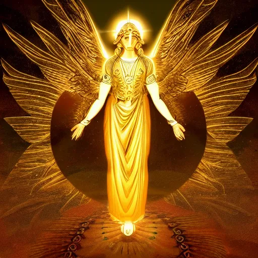 Image similar to Golden Angel Of light Gnostic pleroma in HD, 8k, High Resolution, Hindu aesthetic,