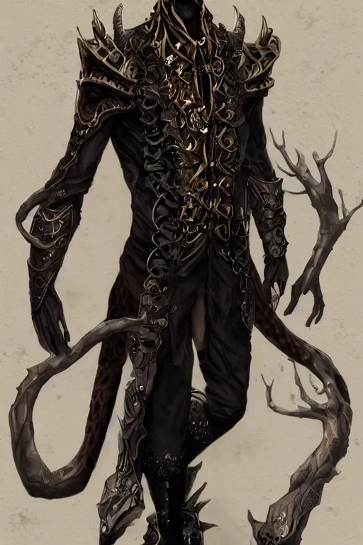 Prompt: beautiful full body portrait of a human - giraffe hybrid male wizard, scaley!! black onyx skin, wearing a fancy tunic, by wlop and artgerm, steampunk fiction, detailed deep black eyes, space background, trending, on artstation.