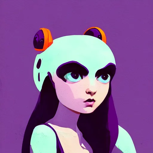Image similar to portrait cute purple female frog princess by atey ghailan, by greg rutkowski, by simon stalenhag, by greg tocchini, by james gilleard, by joe fenton, by kaethe butcher dynamic lighting, gradient light blue, brown, blonde cream and white color scheme, grunge aesthetic
