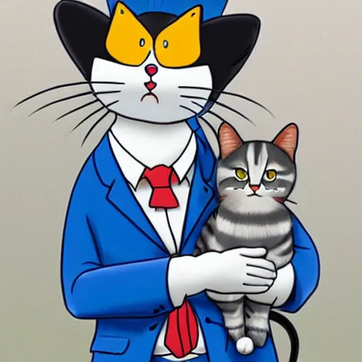 Prompt: a cat wearing a suit, doraemon style