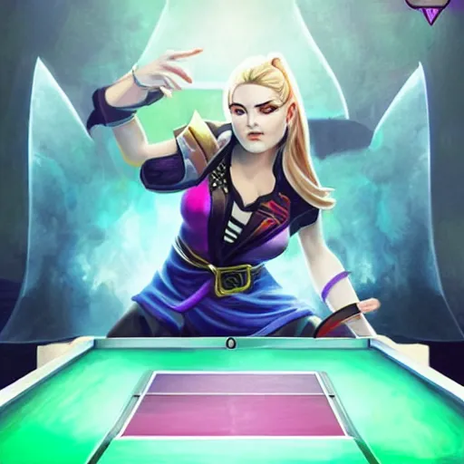 Prompt: kaisa from league of legends, daughter of the void, portrait, playing table tennis