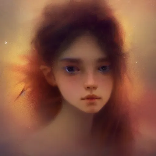 Image similar to i woke up in a world that had fragments of you. three-quarters portrait, flaky paper skin, different colored multicolored eyes, long flowing hair underwater, imagination cosmic dream, dreamy, 8k artgerm bokeh, award winning photography, trending on artstation, by Ivan Aivazovsky and Odilon Redon