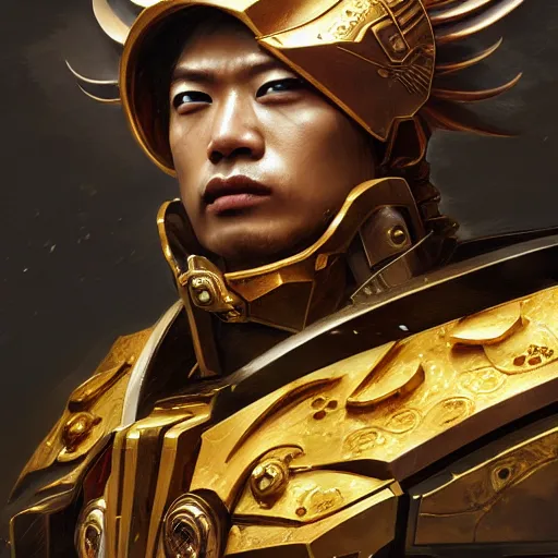 Prompt: takuya kirimoto of dawn fall warhammer 4 0 k emperor, gold, portrait, intricate, elegant, highly detailed, digital painting, artstation, concept art, wallpaper, smooth, sharp focus, illustration, art by h. r. giger and artgerm and greg rutkowski and alphonse mucha