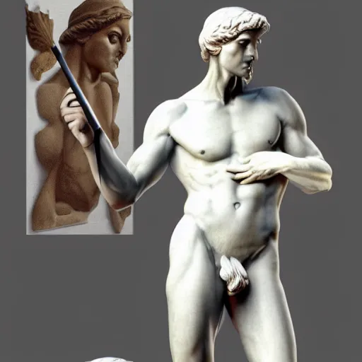 Image similar to a marble statue of a man painting on a canvas, very detailed, concept art, artstation