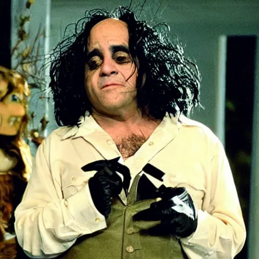 Image similar to Danny Devito as Edward scissorhands,