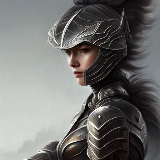 Prompt: portrait digital painting of an armored woman holding a sword. intricate, elegant, highly detailed, digital painting, artstation, concept art, smooth, sharp focus, illustration, by terry wei, qiu fang, tooth wu, kan liu, siwoo kim, jisu choe